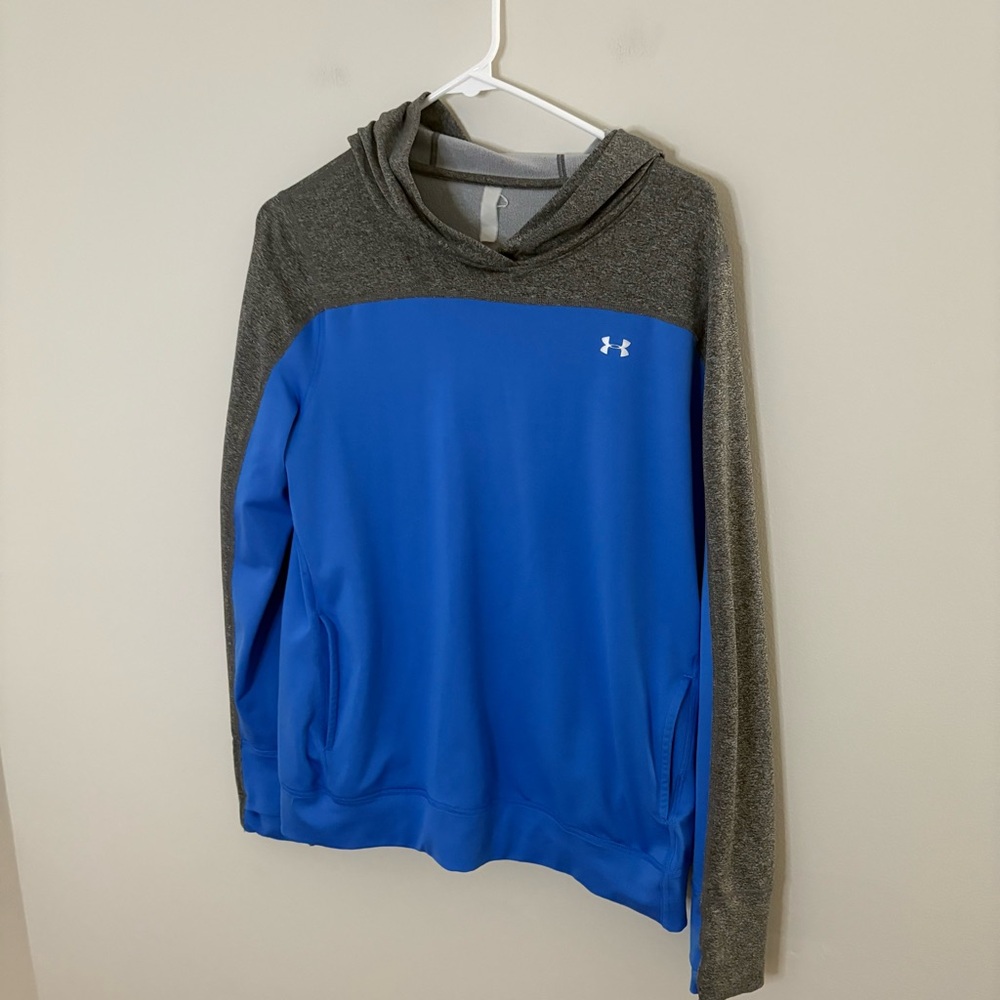 Under Armour Women’s Gray Blue hooded Pullover long sleeve sporty shirt